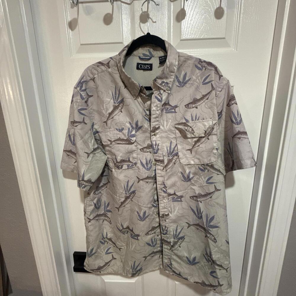 Chaps Ralph Lauren Men’s XL Button Down Short Sleeve Shirt Fishing Trout